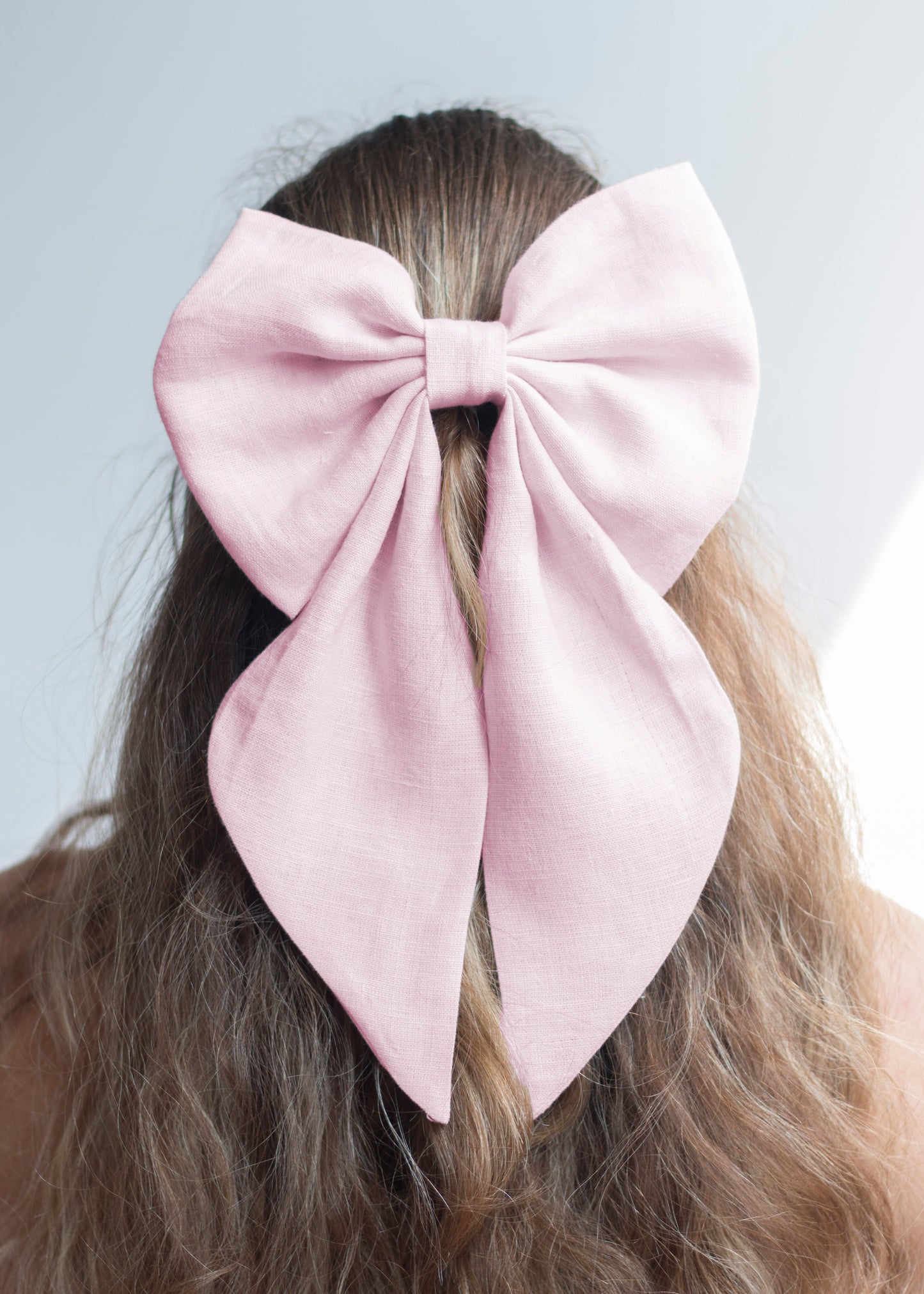 Linen Hair Bow barrette (Baby Pink)