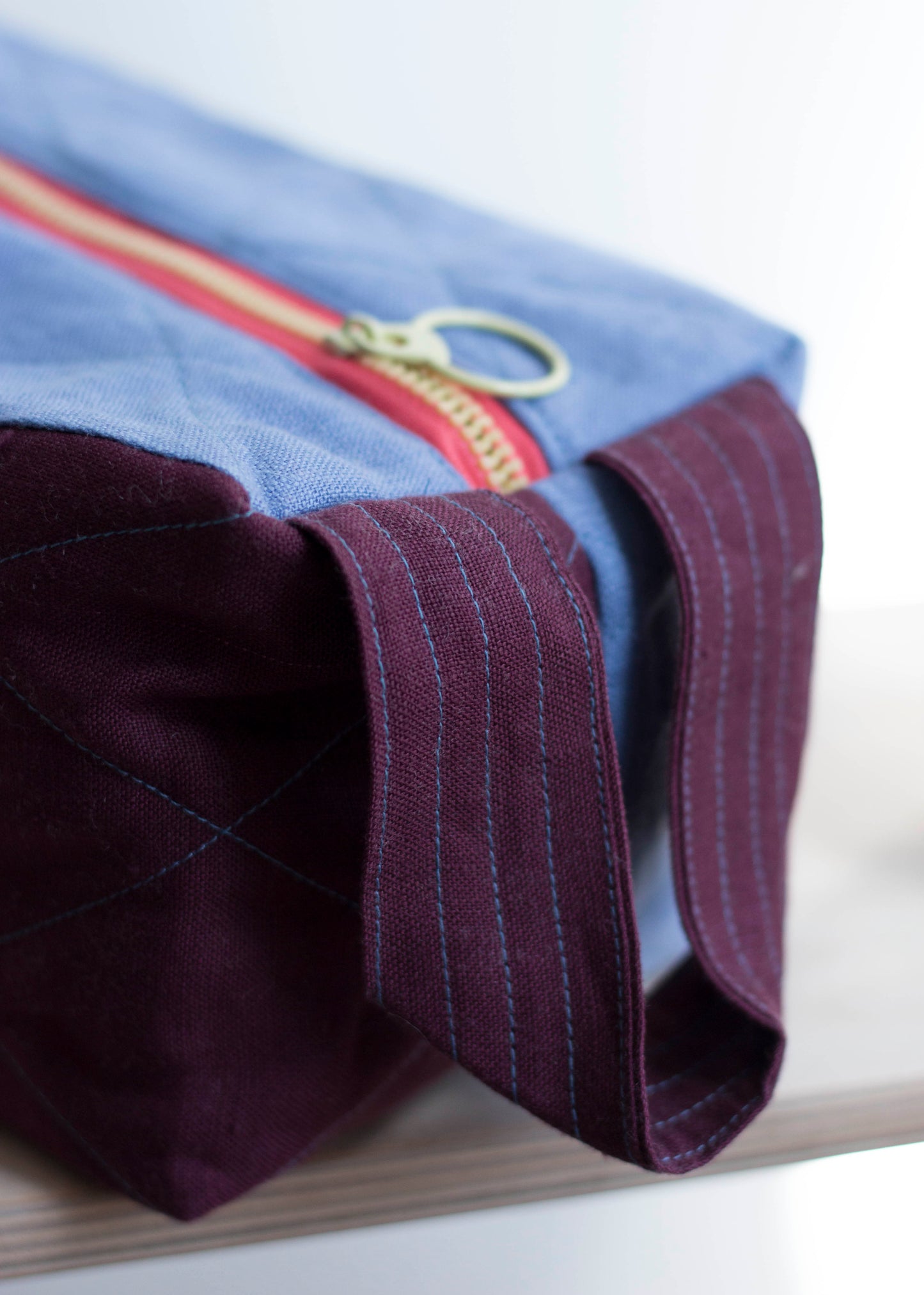 Linen Quilted Pouch (Lavender Cherry)