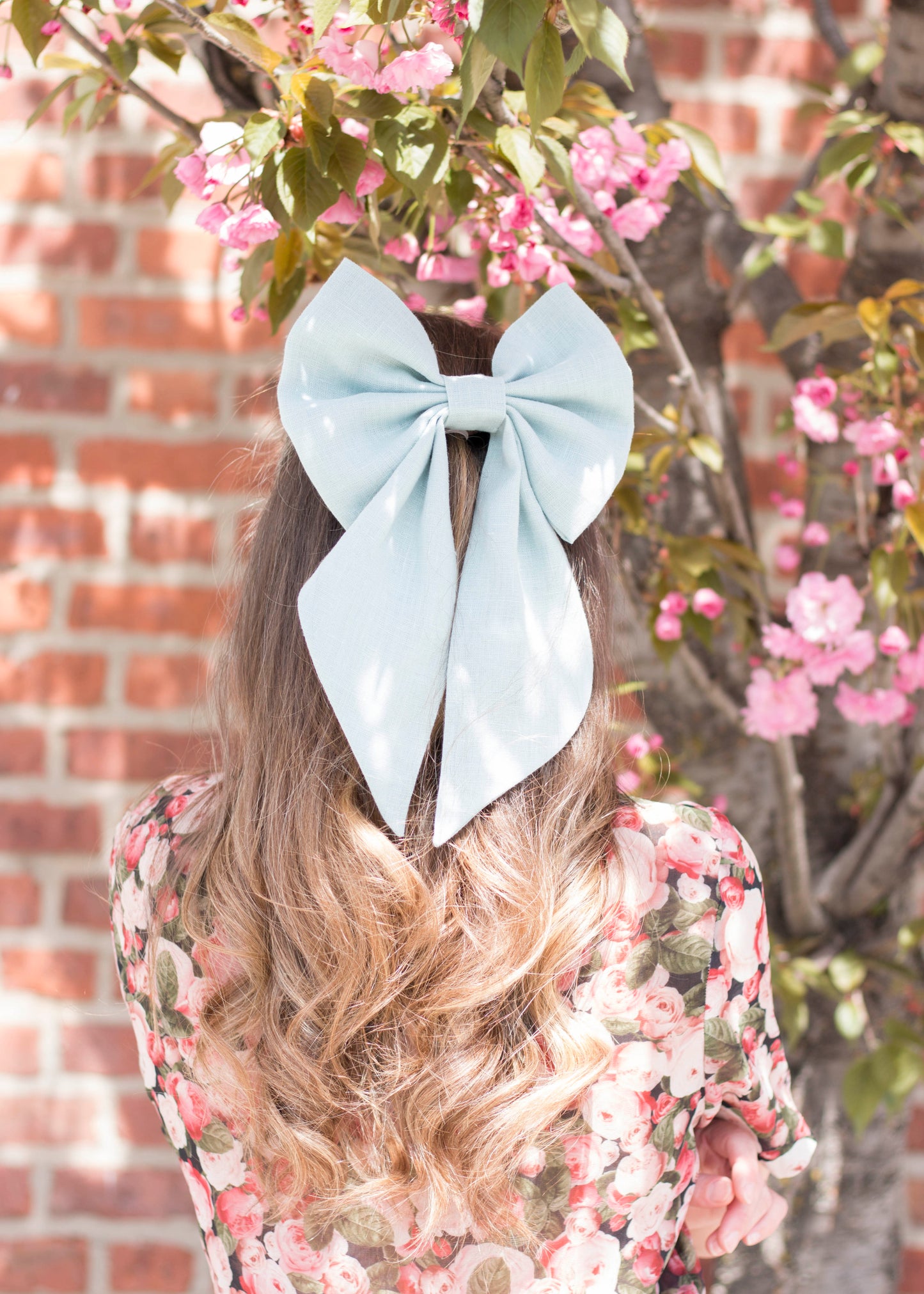 Linen Hair Bow barrette (Dusty blue)