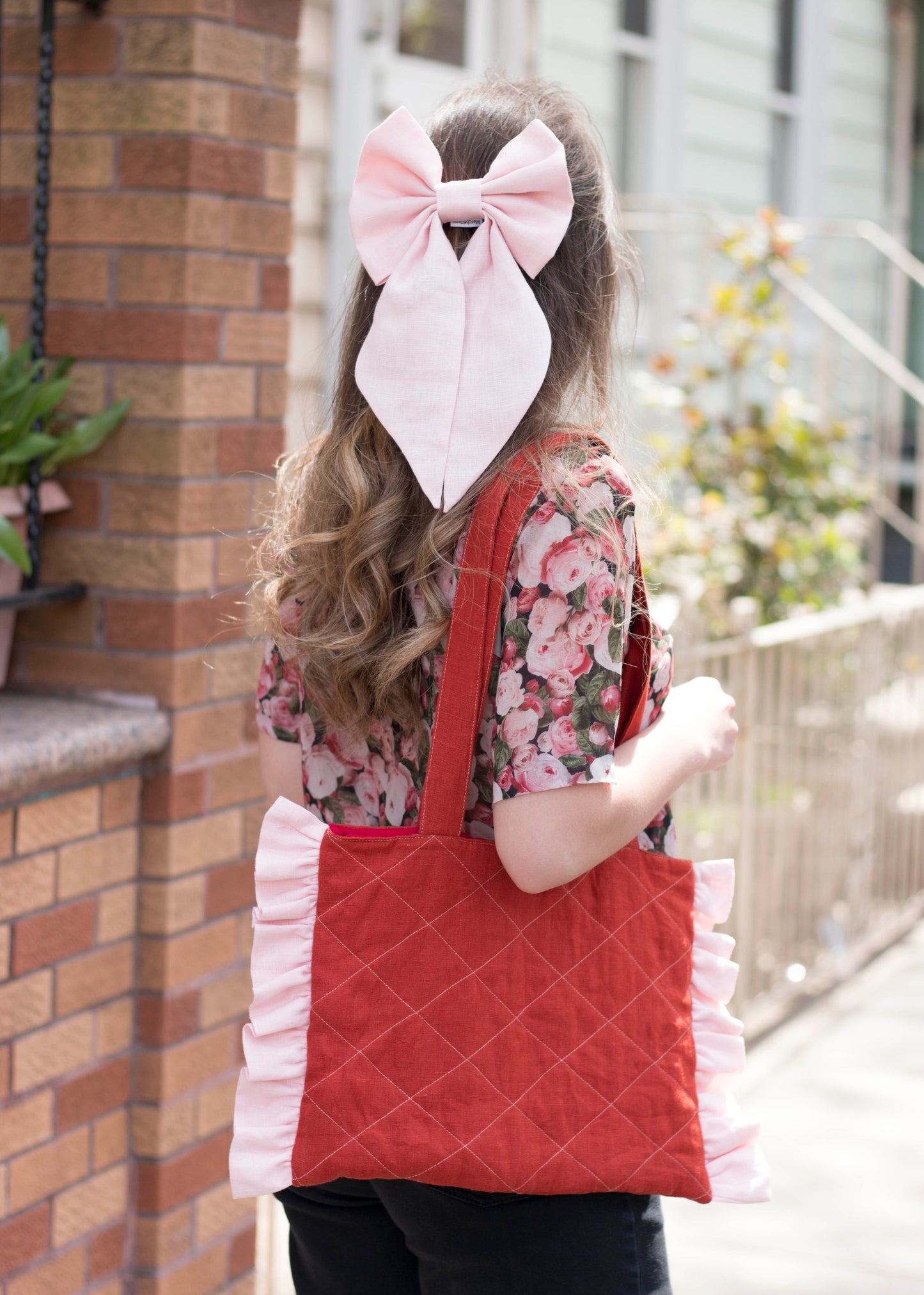 Linen Hair Bow barrette (Baby Pink)