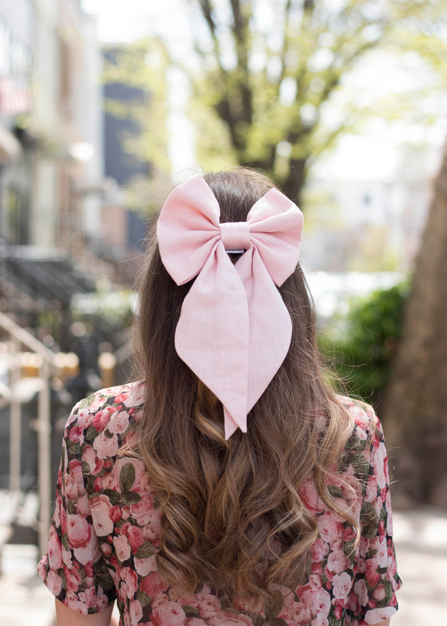 Linen Hair Bow barrette (Baby Pink)