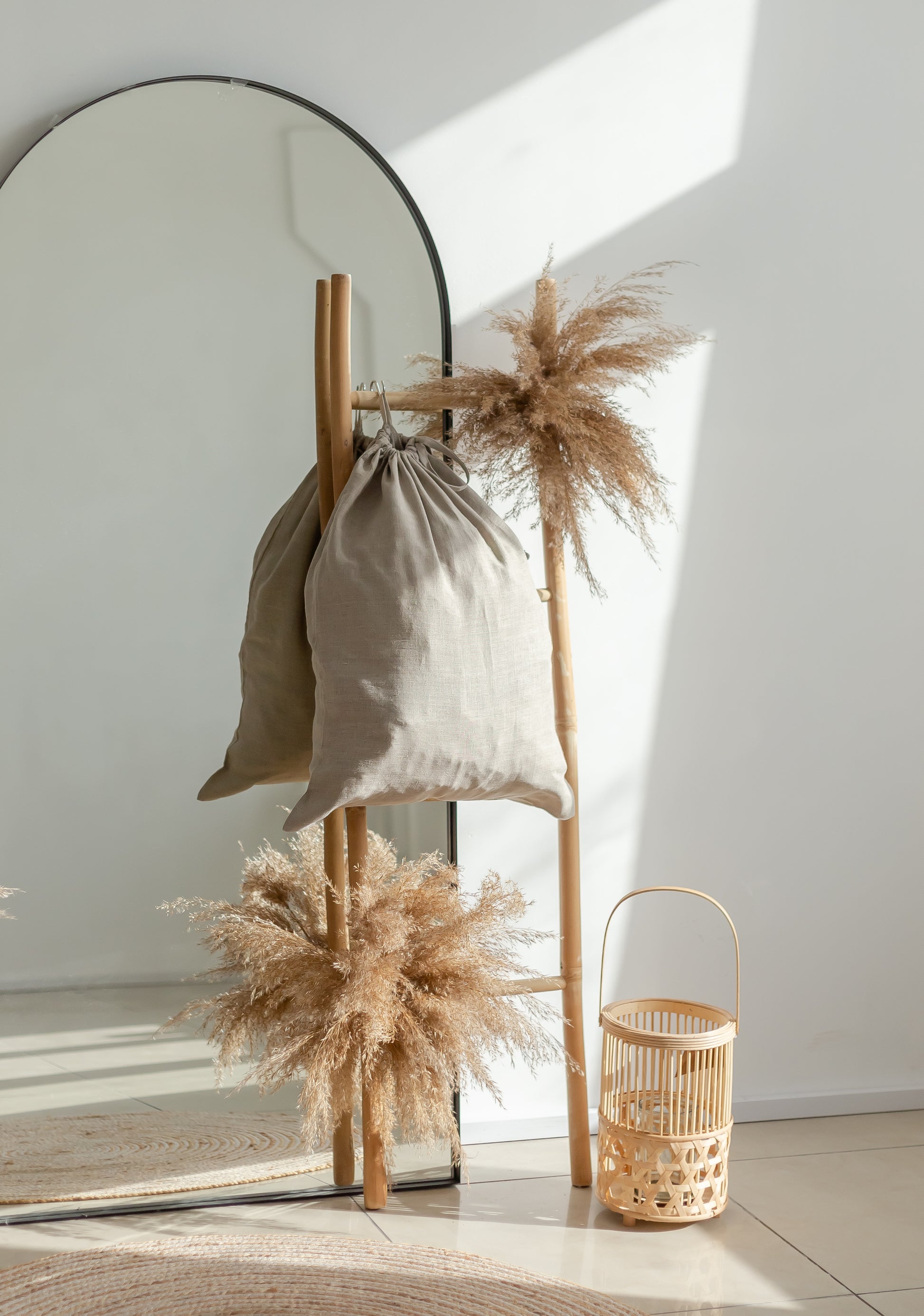 natural Linen laundry bag with drawstring closure