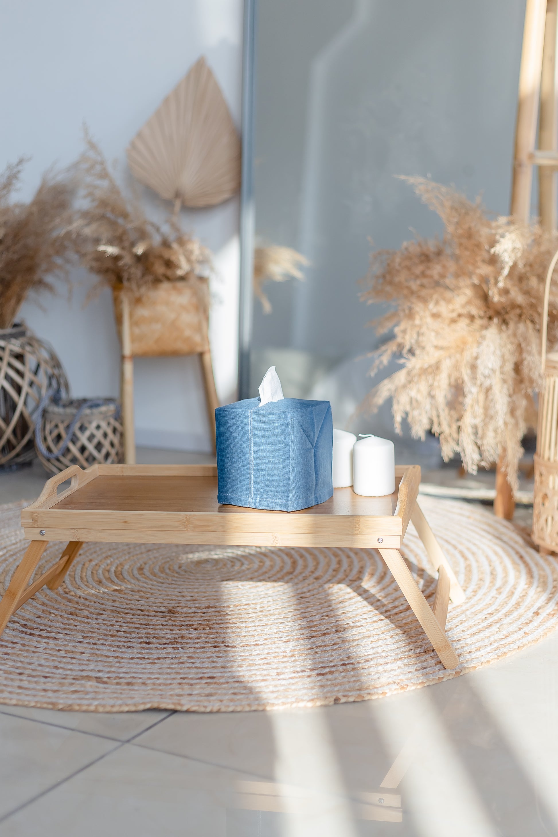 Square Deep Blue Linen Tissue Box Cover