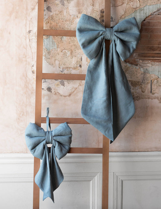Blue Gray Giant Linen Bow