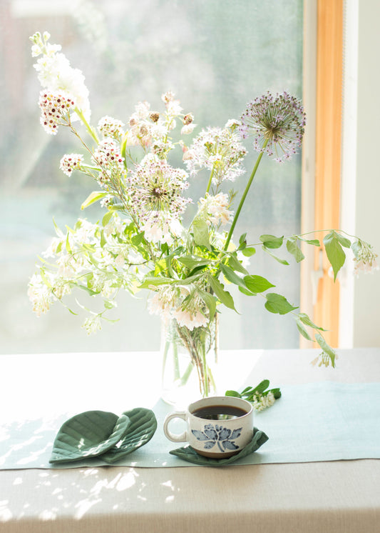 Linen Green Leaf Coaster Set of 2