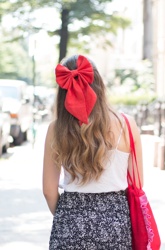 Linen Hair Bow barrette (Barn Red)