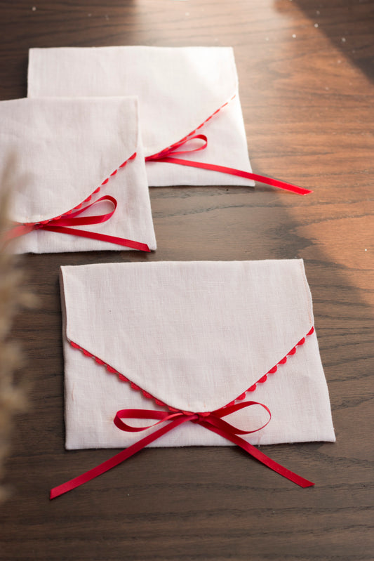 Pink Linen Pouch with Red Trim