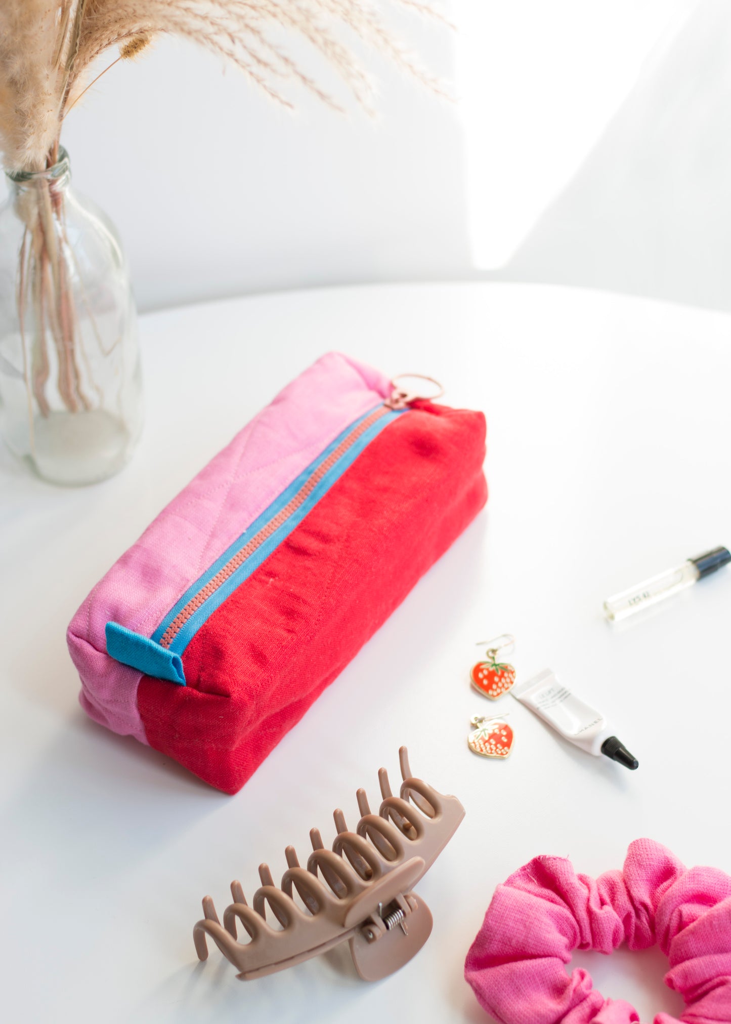 Pink Strawberry | Mini Quilted Pouch