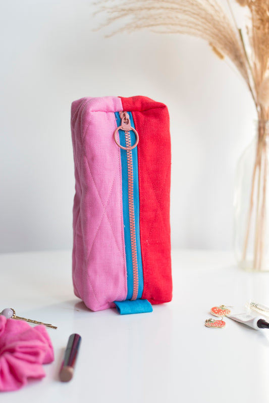 Pink Strawberry | Mini Quilted Pouch