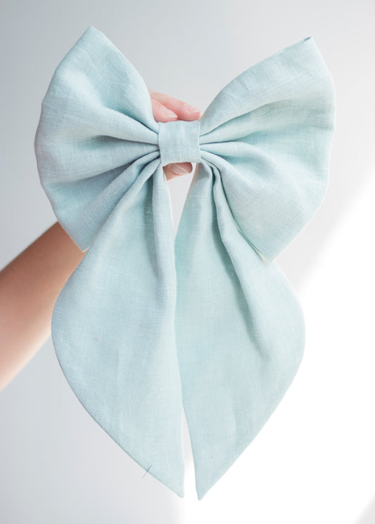 Linen Hair Bow barrette (Dusty blue)