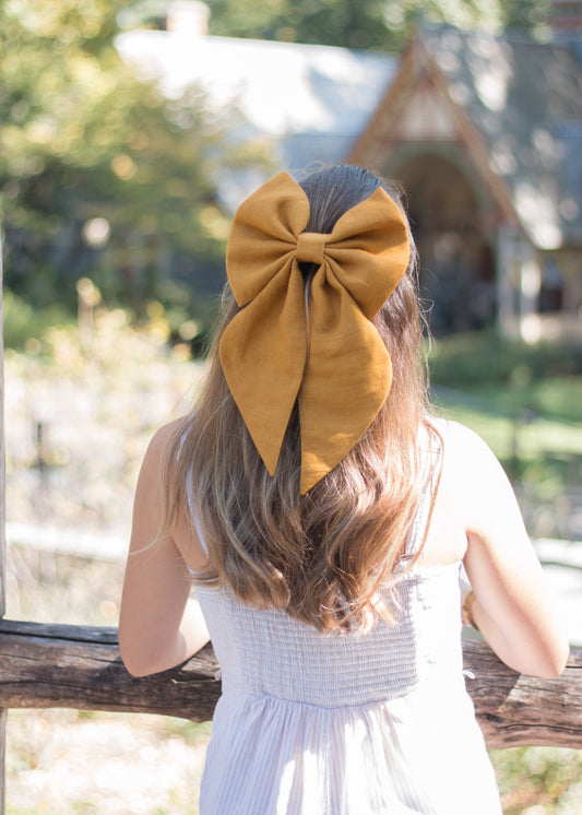 Linen Hair Bow barrette (Orange Sand)