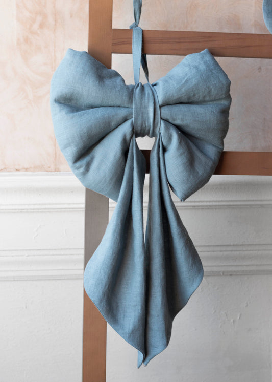 Blue Gray Giant Linen Bow