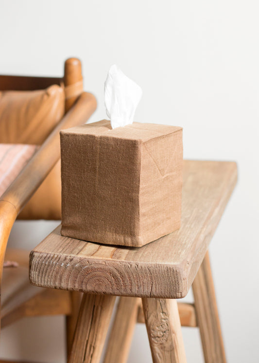 Caramel Brown Linen Tissue Box Cover