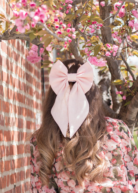 Linen Hair Bow barrette (Baby Pink)